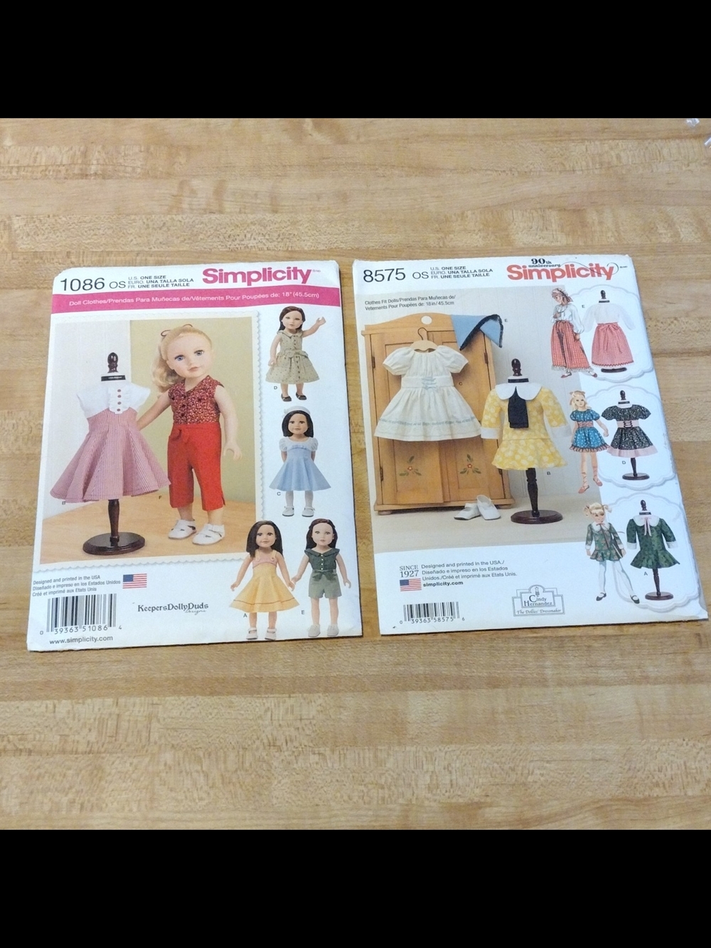 2 Simplicity Doll Clothes Patterns Lot 1086 8575 Fits 18" Dolls New OOP Uncut